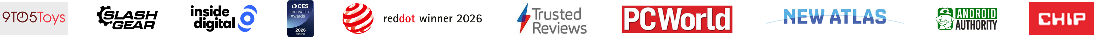 9to5Toys, SlashGear, inside digital, CES Innovation Awards, vítěz Red Dot 2026, Trusted Reviews, PCWorld, New Atlas, Android Authority a CHIP