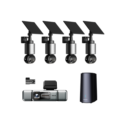 Beveiligingsbundel voor thuis en onderweg: W510-buitencamera met 4 camera's + G980H-dashcam met 4 kanalen