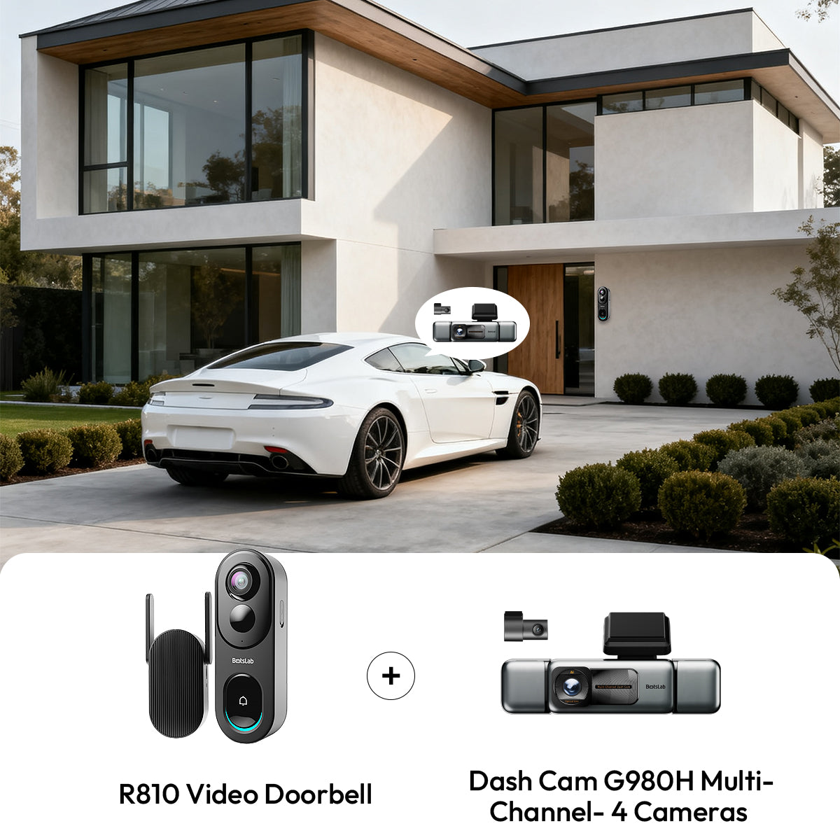 Pacchetto sicurezza casa e auto: dash cam G980H a 4 canali + videocitofono R810