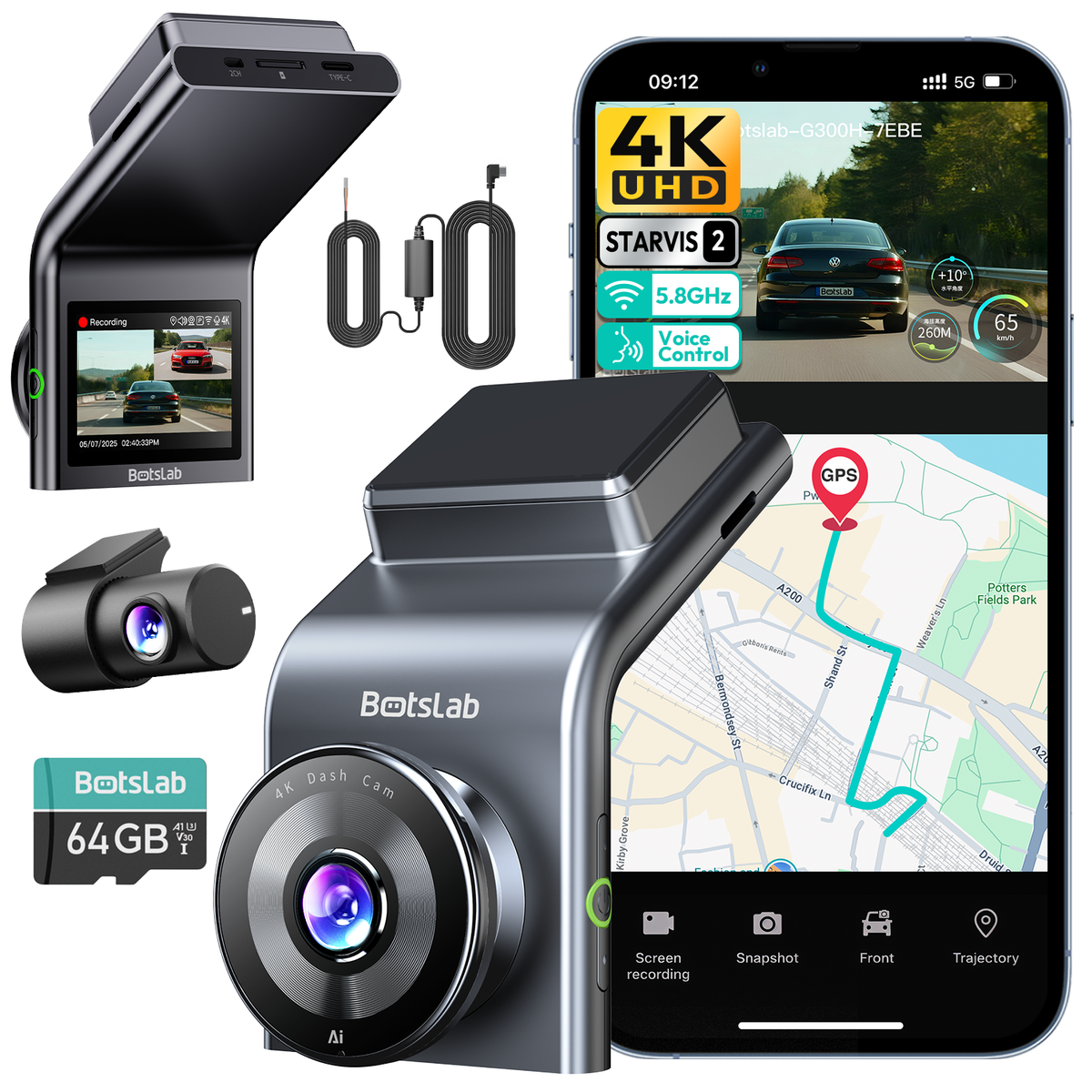 Sécherheetspak fir doheem an ënnerwee: W510 4-Kamerae Set + G300H Plus Dashcam