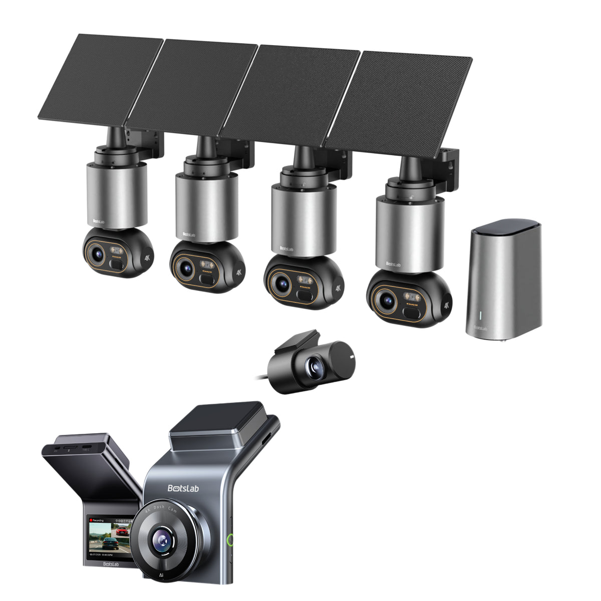 Home & Drive Security Bundle: W510 4-Camera Kit + G300H Plus Dash Cam